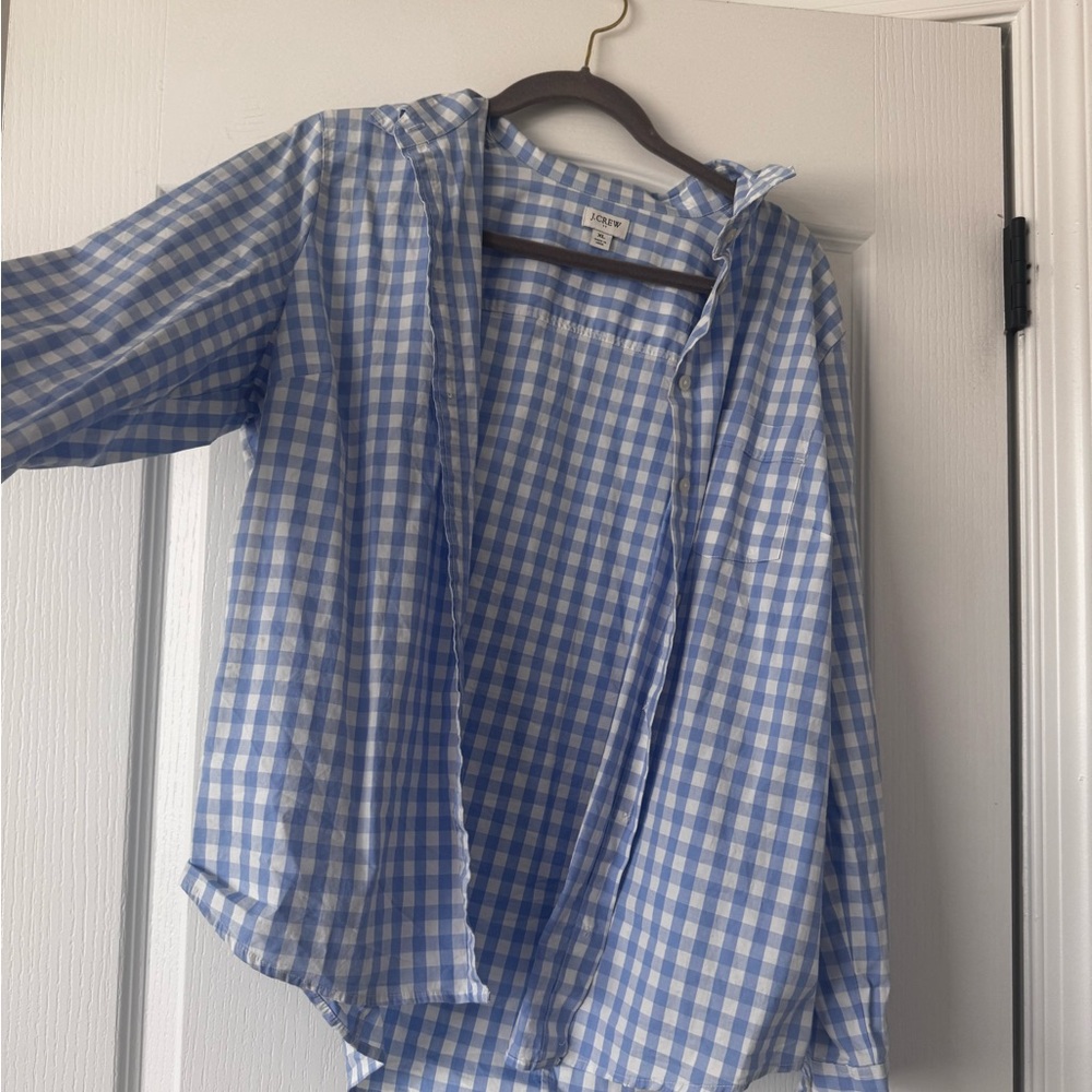 J. Crew Light Blue and White Checkered Shirt